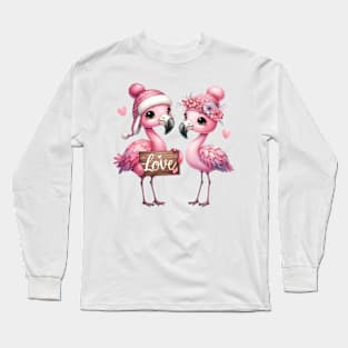 Valentine Love Flamingos Long Sleeve T-Shirt